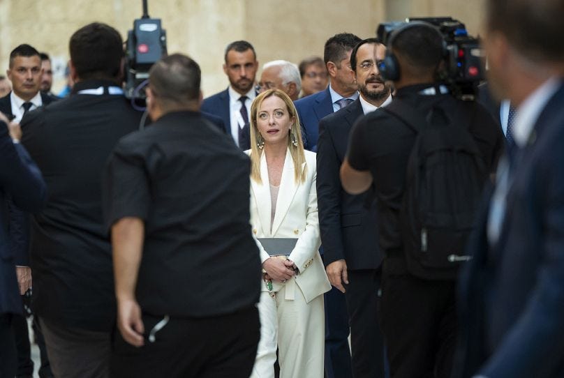 Italy's Prime Minister Giorgia Meloni arrives to attend a news conference, in Mdina, September 2023 Italy's Prime Minister Giorgia Meloni arrives to attend a news conference, in Mdina, September 2023