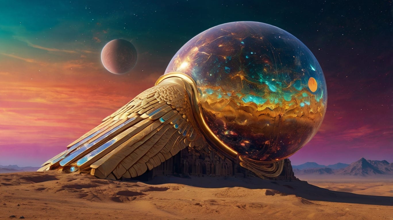 Cosmic pyramid desert artwork