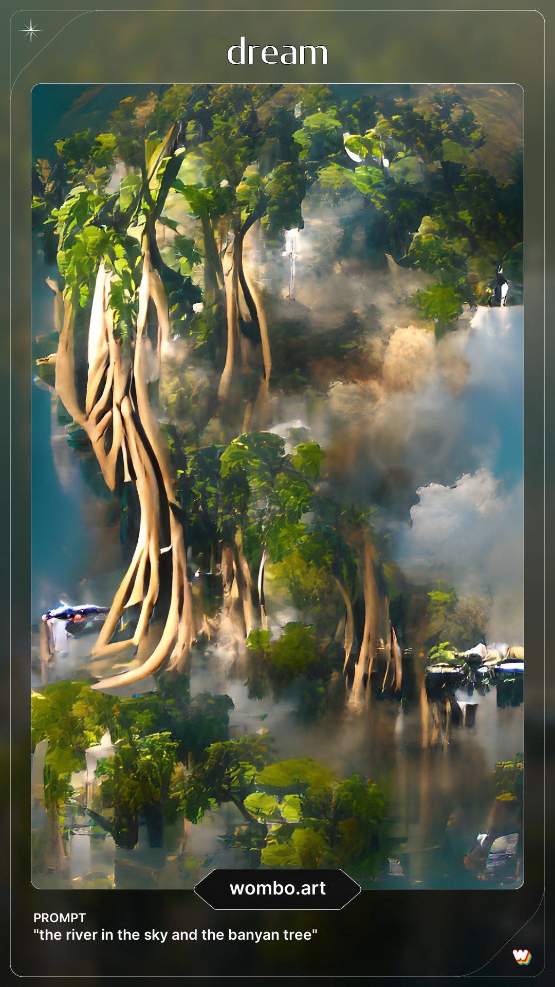 AI-generated image for the prompt “The River in the Sky and the Banyan Tree”