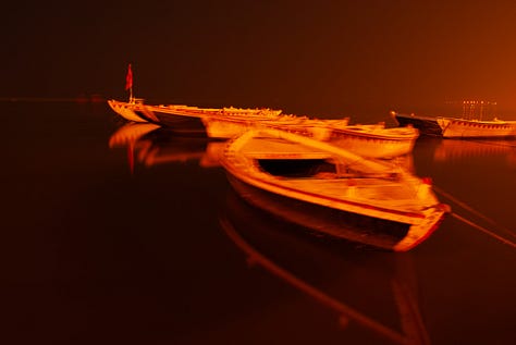 Scenes of the ghats. Nightfall. Benares.