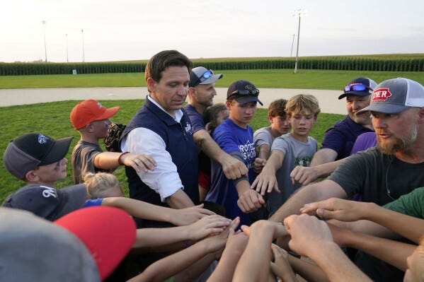 Far away from Trump's jail drama, Ron DeSantis and his family head to Iowa's 'Field of Dreams' | AP News Far away from Trump's jail drama, Ron DeSantis and his family head to Iowa's 'Field of Dreams' | AP News