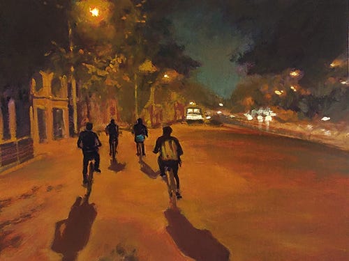 Lucca Voyagers, oil, 12 x 16 inches, © Fernando Micheli nocturne oil painting © Fernando Micheli