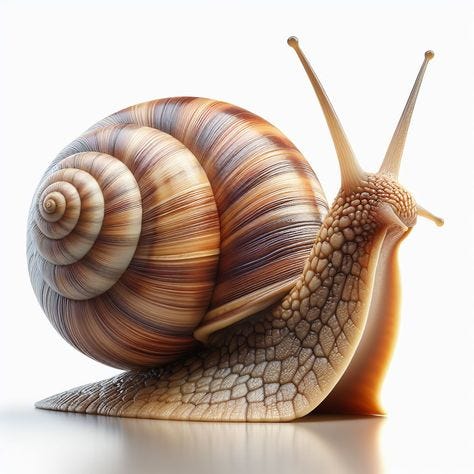 This may contain: a close up of a snail on a white background