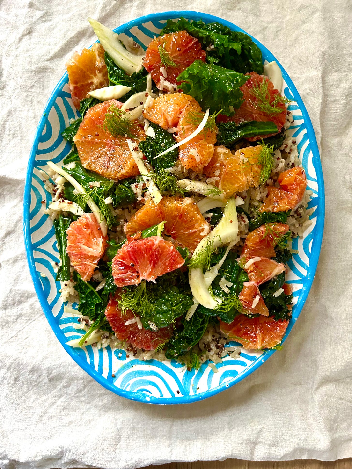 Winter greens, grains and blood orange salad
