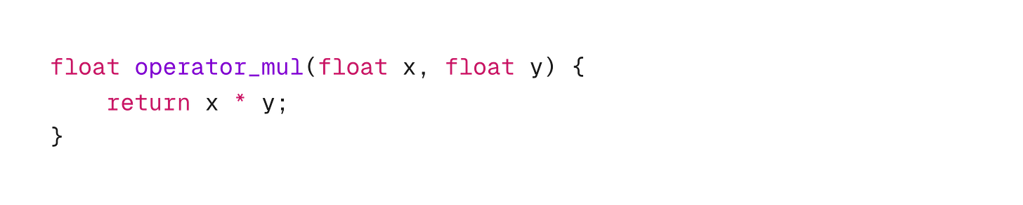 C++ code showing one possible implementation of Python's multiplication operator.