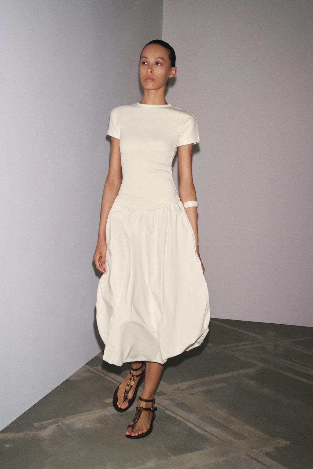 Zara BALLOON COMBINATION DRESS - Ecru - Image 0