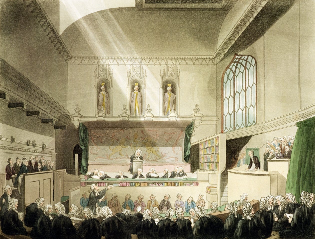 Court of King's Bench, Westminster Hall, from 'The Microcosm of London',  engraved by J. Black, pub. by R. Ackermann