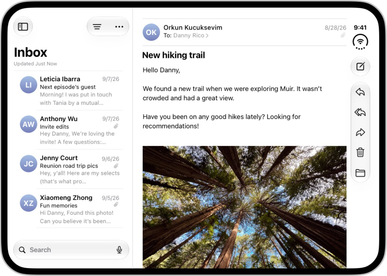 Mail on the open Duo showing the list and the email