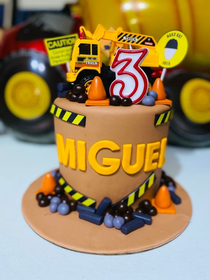 Construction-themed cake made by Drizzles Bakeshop & Café for our kiddie birthday party at home Construction-themed cake made by Drizzles Bakeshop & Café for our kiddie birthday party at home