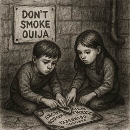 A drawing of a couple of children playing with a board

AI-generated content may be incorrect.