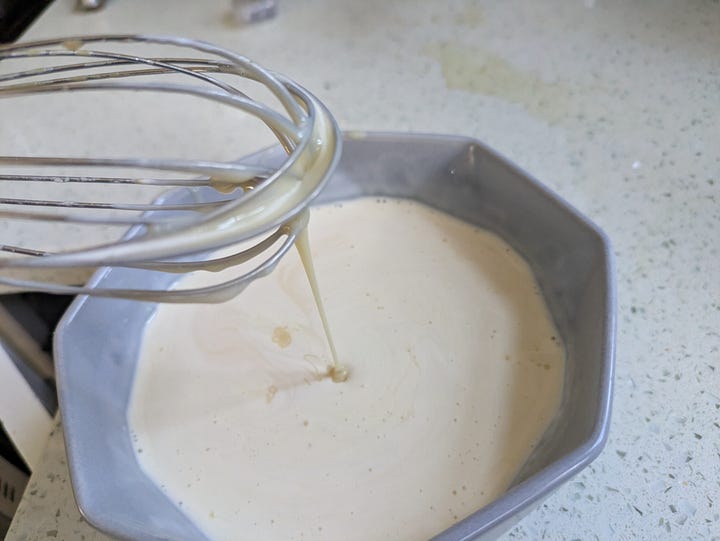 The 3 milk mixture for soaking, Baked cake.