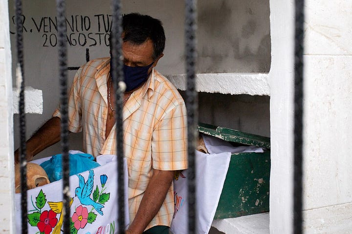 don venancio, poomuch resident, introducing the local dia de muertos tradition, when people clean and display the remains of their dead belooved ones.