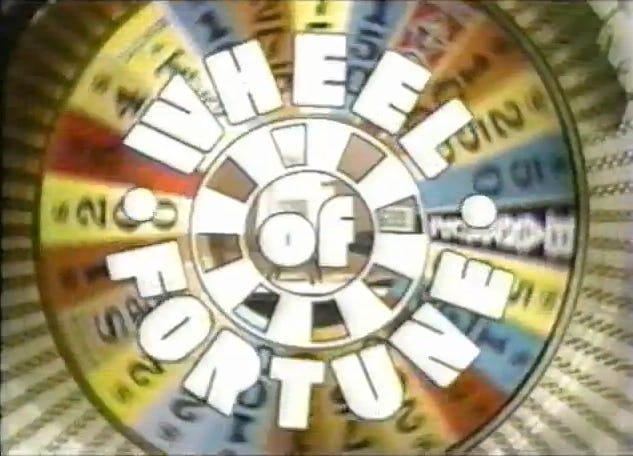 Vintage Wheel of Fortune game show wheel spinning, used as a pop culture reference in the Dream Eaters Tarot DMs interview with Finbarre Snarey, connecting the TV game show image to the Wheel of Fortune tarot card. Vintage Wheel of Fortune game show wheel spinning, used as a pop culture reference in the Dream Eaters Tarot DMs interview with Finbarre Snarey, connecting the TV game show image to the Wheel of Fortune tarot card.