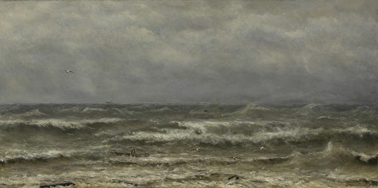 'Branding op de Noordzee' 1870 - olieverf op doek: H.W. Mesdag (herkomst: coll. De Mesdag Collectie) 'Branding op de Noordzee' 1870 - olieverf op doek: H.W. Mesdag (herkomst: coll. De Mesdag Collectie)