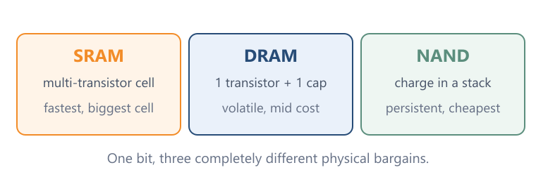Storage Technologies 3 sub-nodes The three mainstream technologies differ at the level of a single cell.