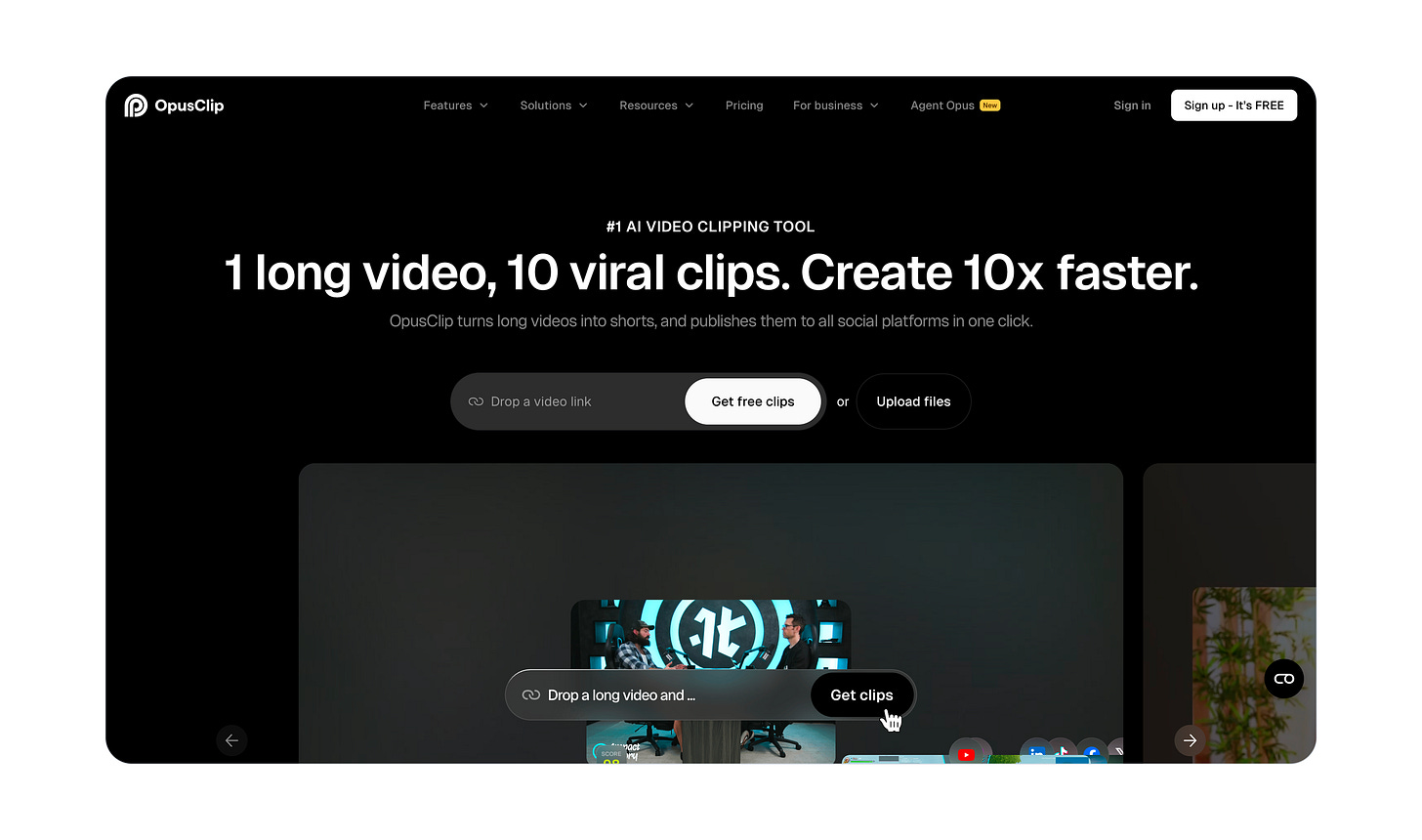 Positive example of a B2B SaaS hero section from https://www.opus.pro/.