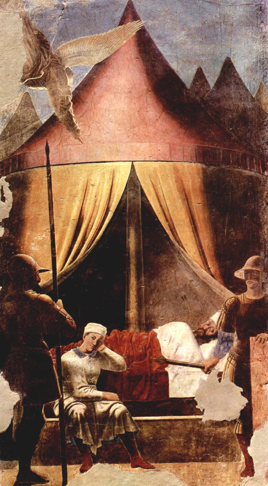 Emperor asleep in tent