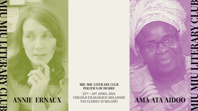 A poster for the 2026 edition of the Miu Miu Literary Club to be held during Milan Design Week. A poster for the 2026 edition of the Miu Miu Literary Club to be held during Milan Design Week.