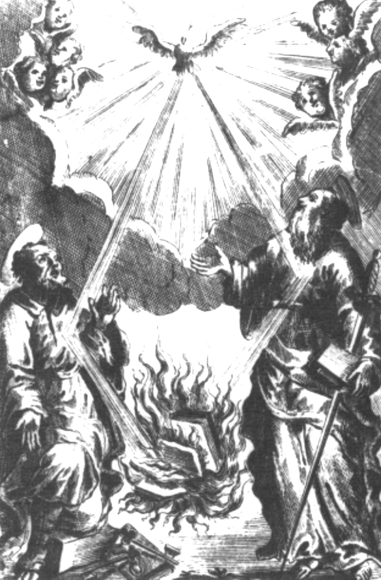 Index Librorum Prohibitorum depicts the Holy Ghost supplying the book-burning fire.