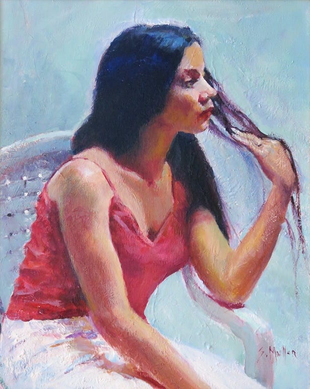 A painting of a person sitting in a chair

Description automatically generated