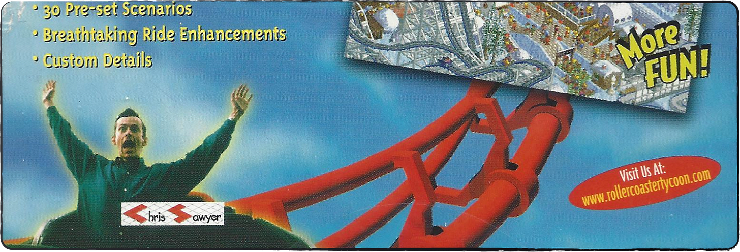 Chris Sawyer’s photo on a roller coaster from the back of the box of RollerCoaster Tycoon Chris Sawyer’s photo on a roller coaster from the back of the box of RollerCoaster Tycoon