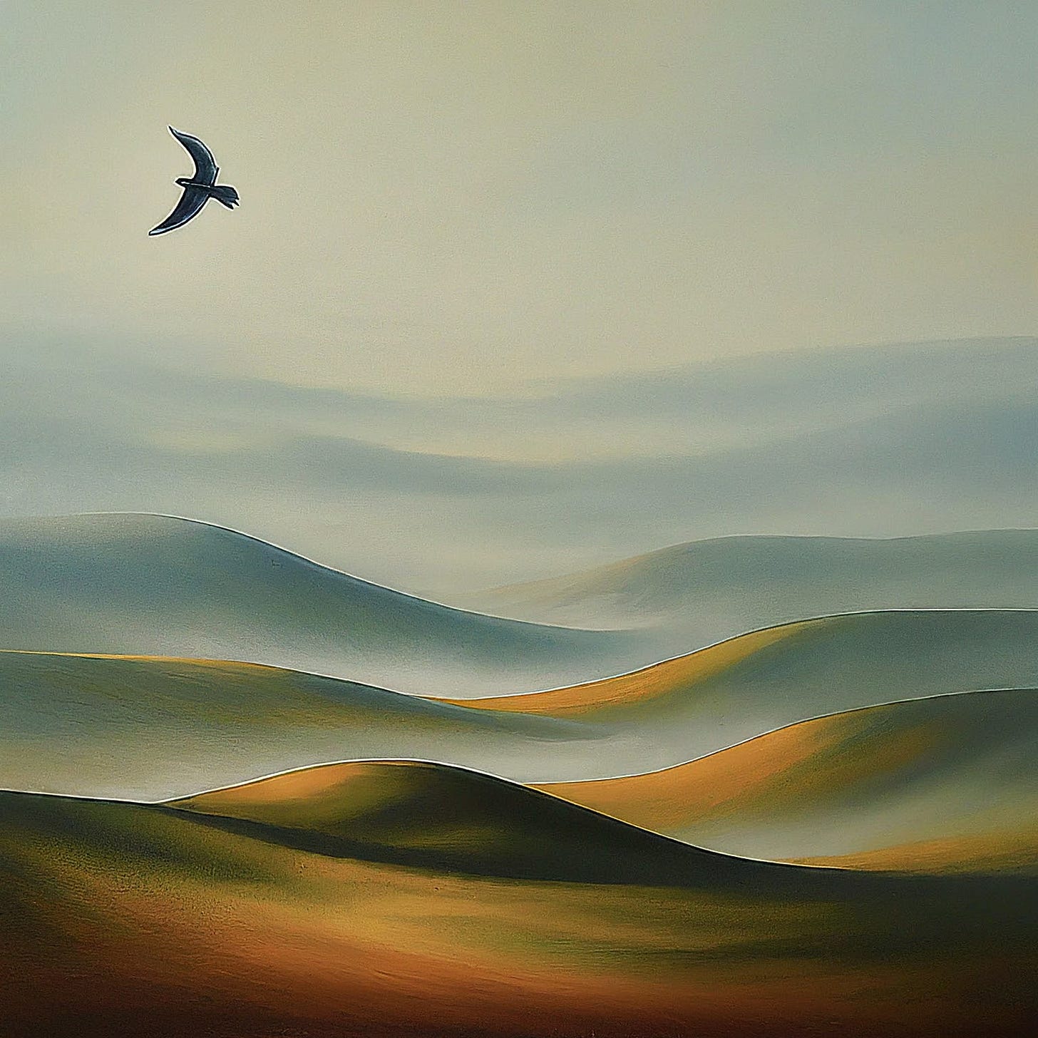 Sand dunes with a bird flying overhead