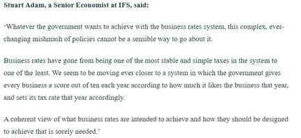 Stuart Adam, an economist, criticizes the evolving and complex nature of the business rates system, suggesting it has become less stable and more arbitrary, and calls for a clearer understanding of its purpose and design.
AI-generated content may be incorrect. Stuart Adam, an economist, criticizes the evolving and complex nature of the business rates system, suggesting it has become less stable and more arbitrary, and calls for a clearer understanding of its purpose and design.
AI-generated content may be incorrect.
