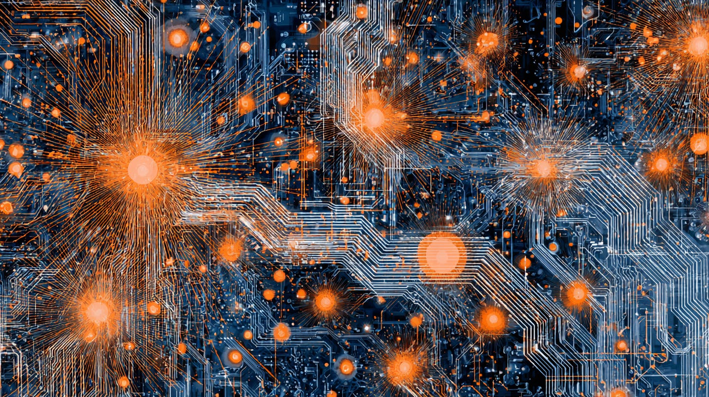 neural networks circuit boards ADHD brain AI translation scattered thoughts organized communication abstract