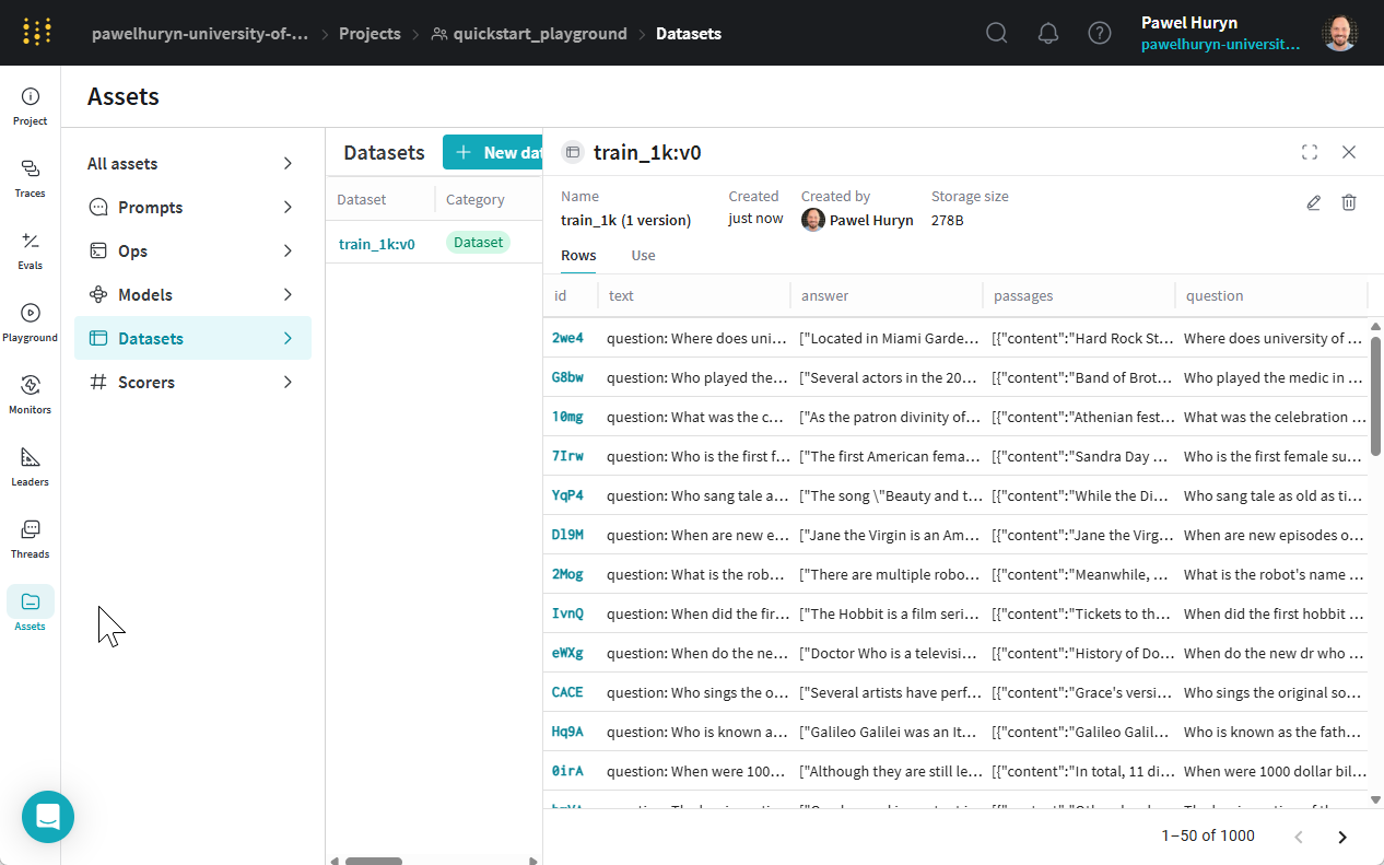 Datasets in Weave (W&B), evals platform Datasets in Weave (W&B), evals platform