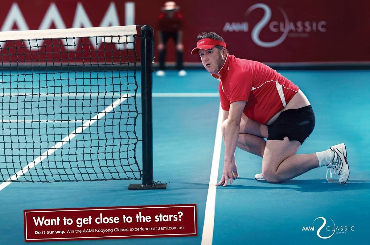 me dressed up as a ballboy. ad says want to get close to the stars?