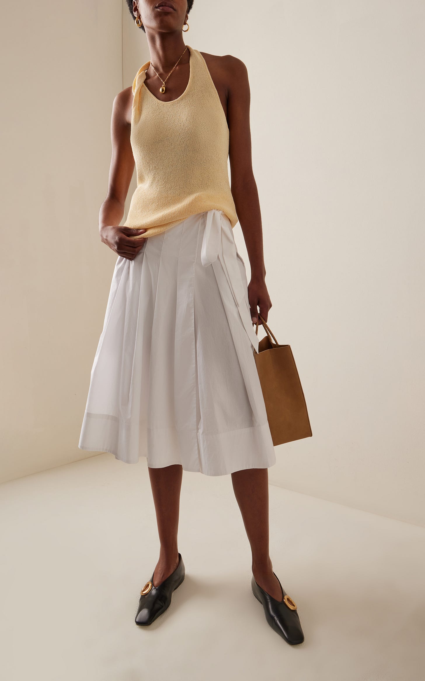 Peters Pleated Cotton-Poplin Midi Skirt