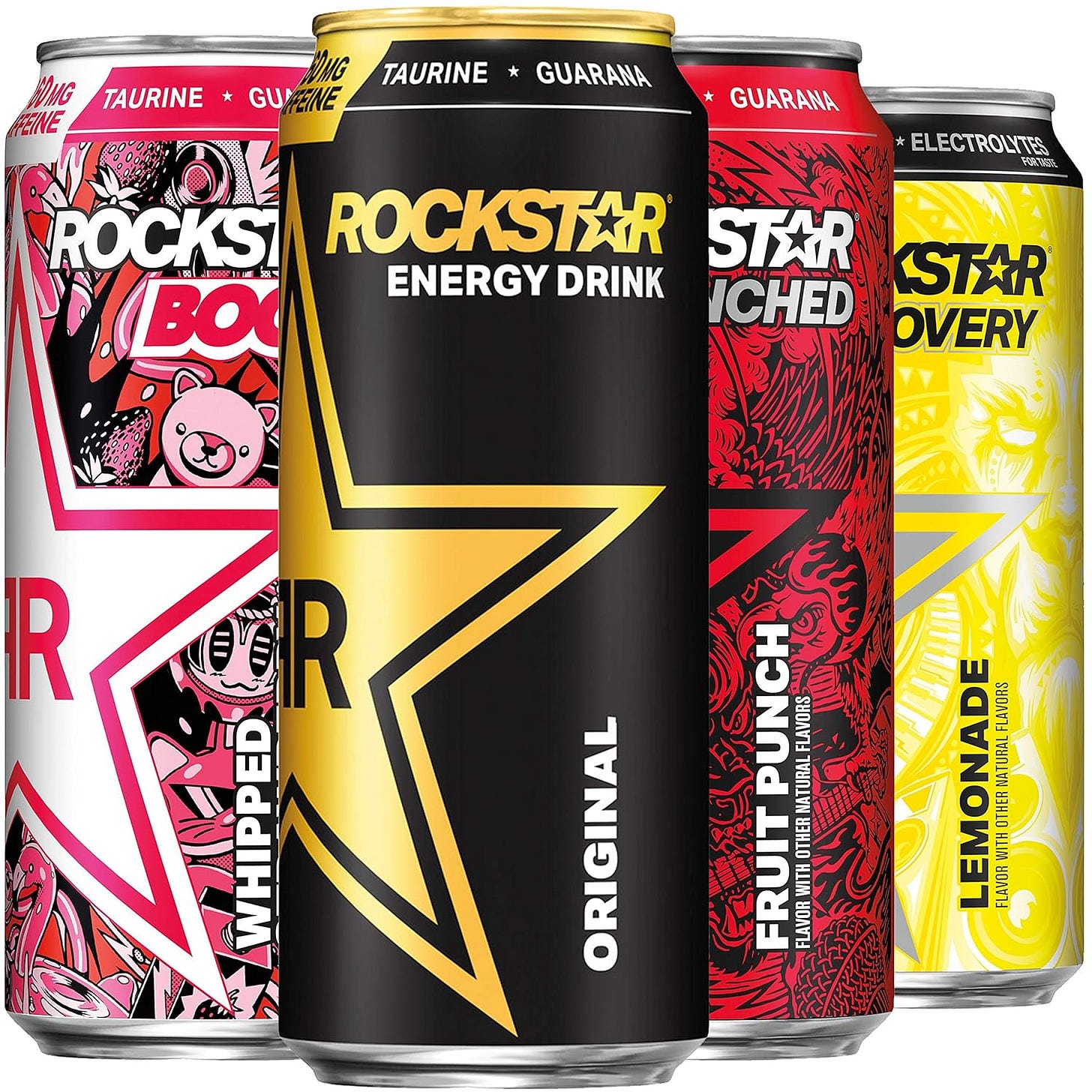 Minuman Energi Rockstar, Core 4 Variety Pack, 16oz Cans, 12 Pack