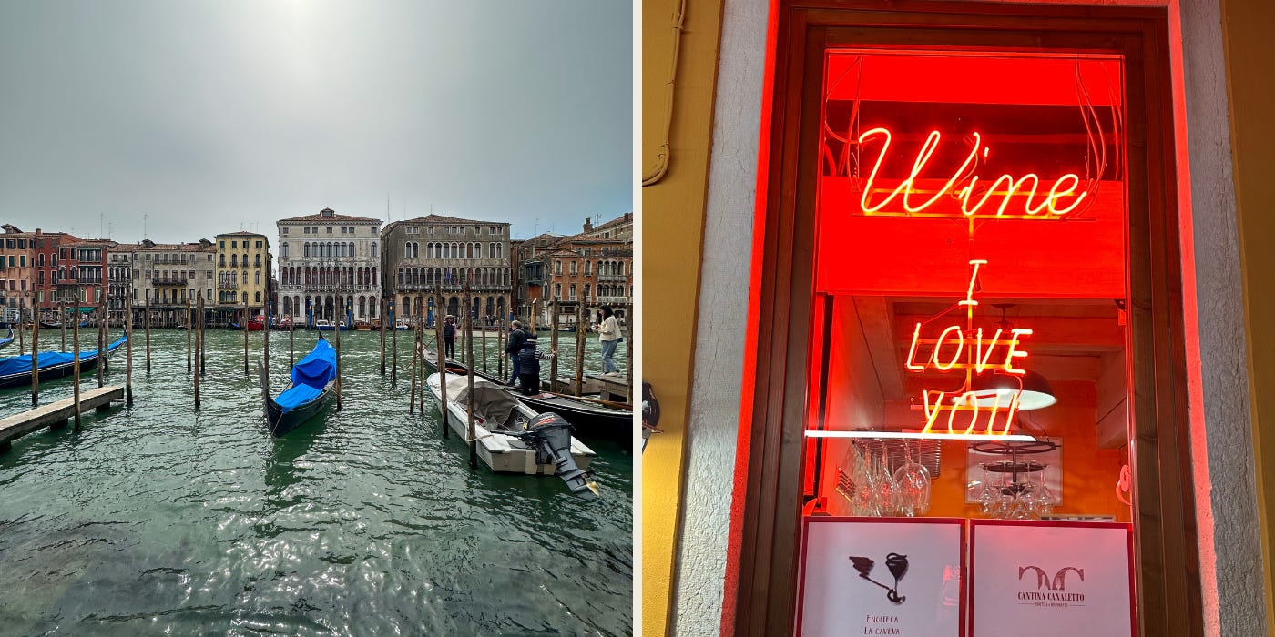 this is a picture of the grand canal and a wine window in the best venice travel guide for italy