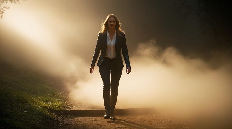 Image of a woman walking through a forest to find her purpose.