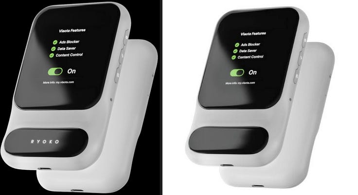 The black and white device again. Two identical images except the left has the brand name RYOKO on the bottom.
