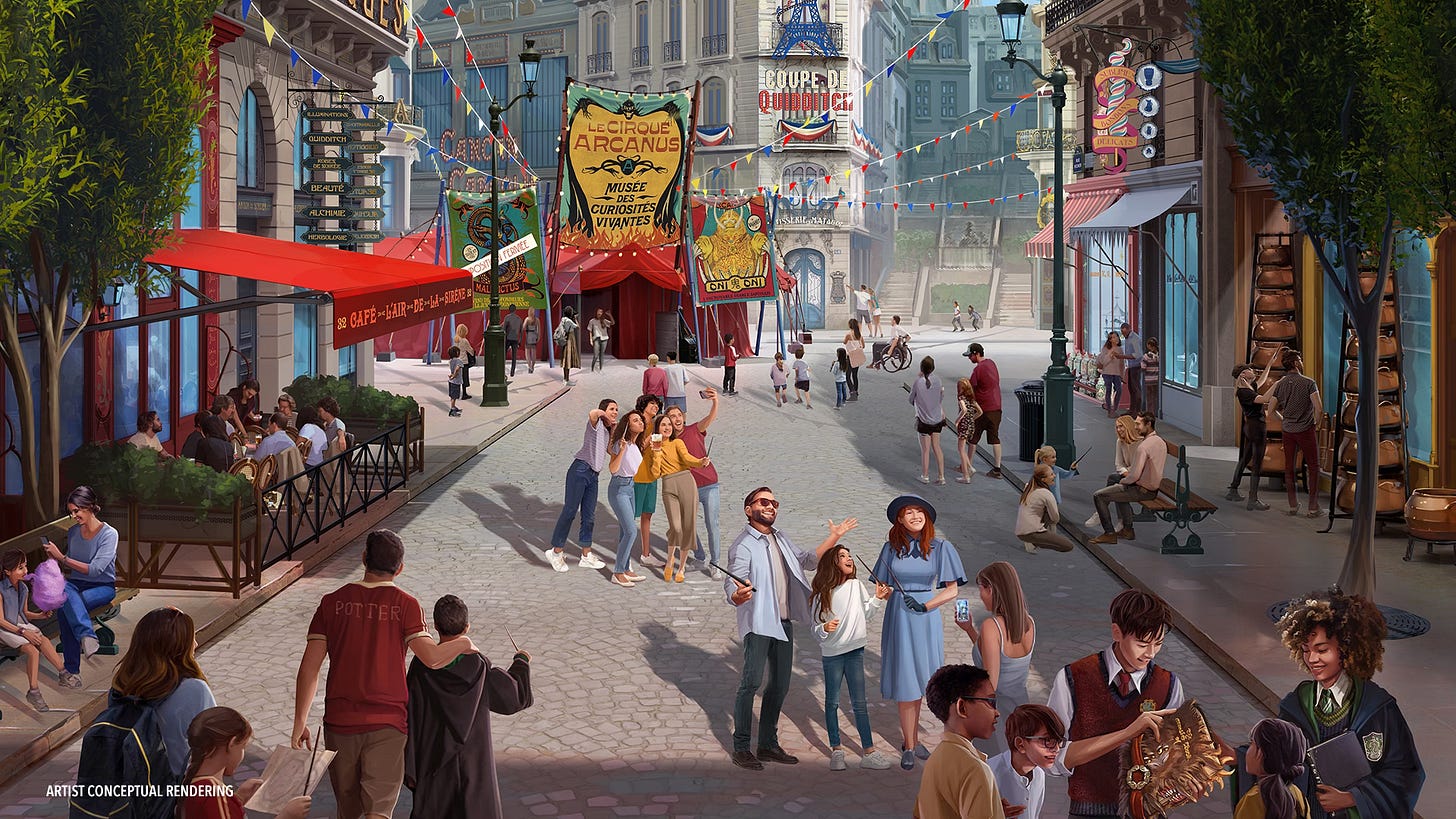 Rendering of Place Cachee cityscape at The Wizarding World of Harry Potter – Ministry of Magic