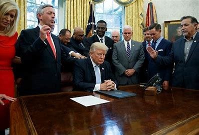 Image result for evangelicals praying over trump