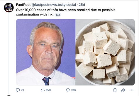 images of RFK Jr. next to recalled foods that resemble the images of him, including tofu, shredded meat, and ice cream