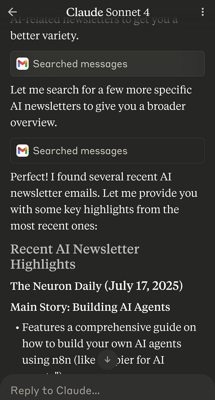 Claude AI working on email summaries
