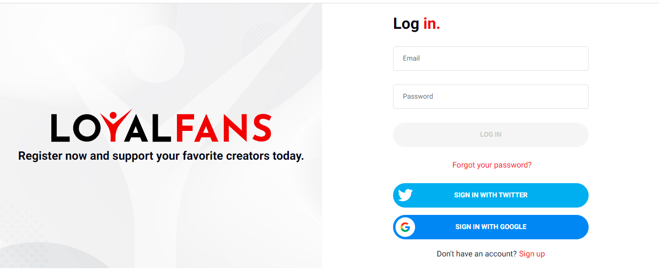 signing up on Loyalfans