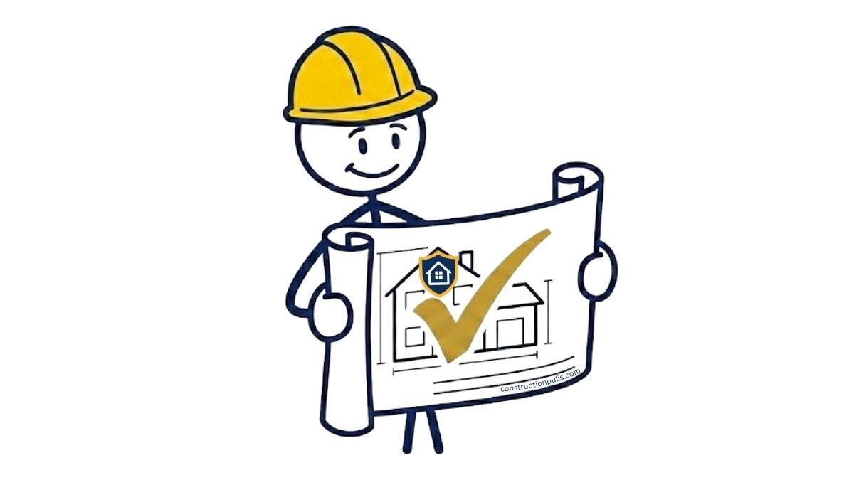 Homeowner holding verified blueprint with gold checkmark over house plans, showing successful professional verification
