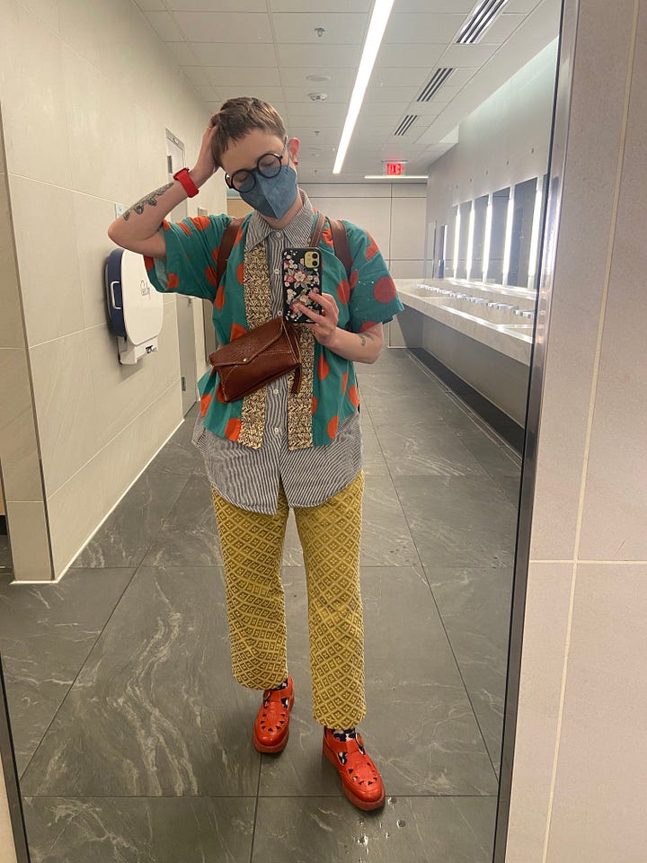 Two mirror selfies of me in an airport