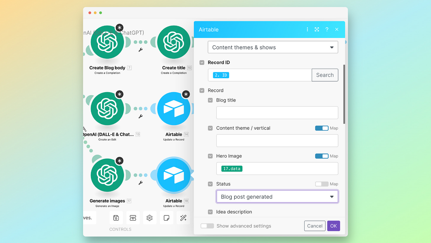 Airtable Update a Record 寫入 Hero Image 示意