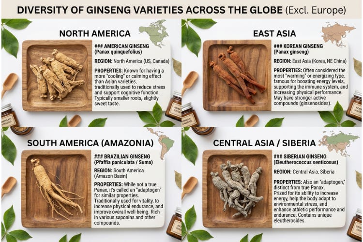 Differnt varieties of Ginseng available worldwide 