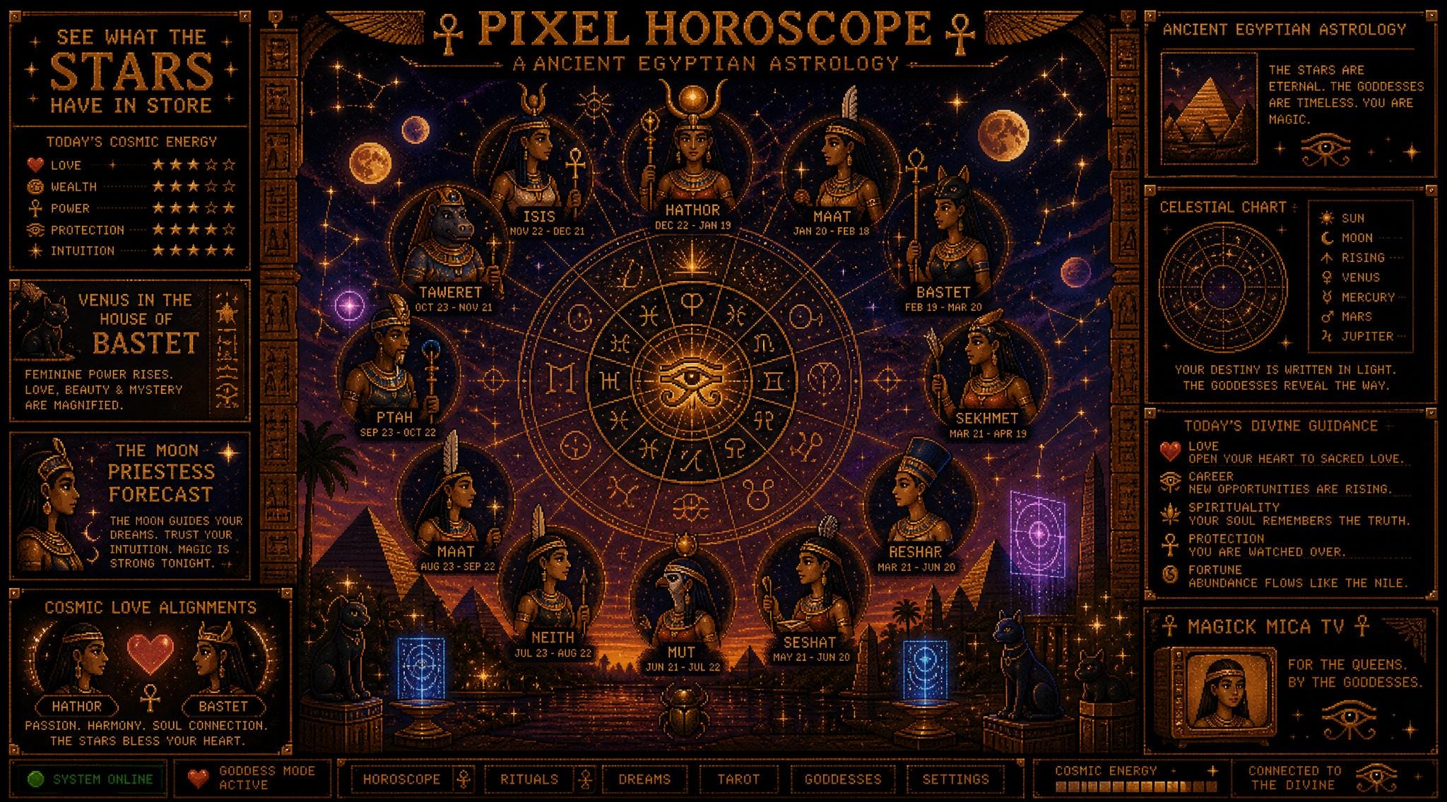 Pixel horoscope: ancient Egypt edition header art