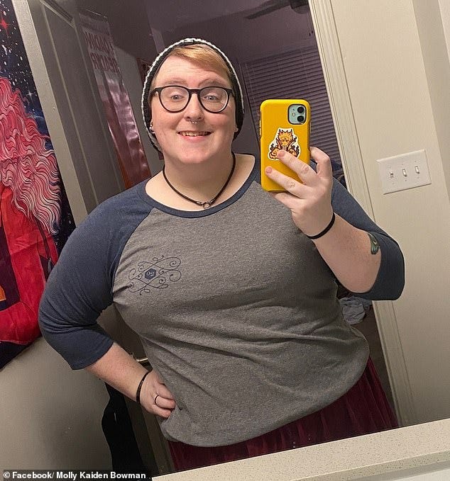 Trans space camp hall monitor Molly Bowman uses they/them pronouns and appears to be taking cross-sex hormones