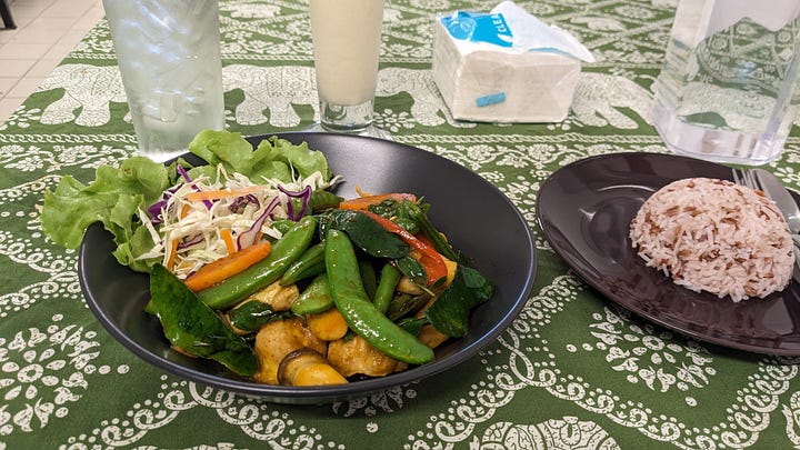 red curry stir-fry at 29 Coffties + orange americano at Thor-Phan Coffee Roasters