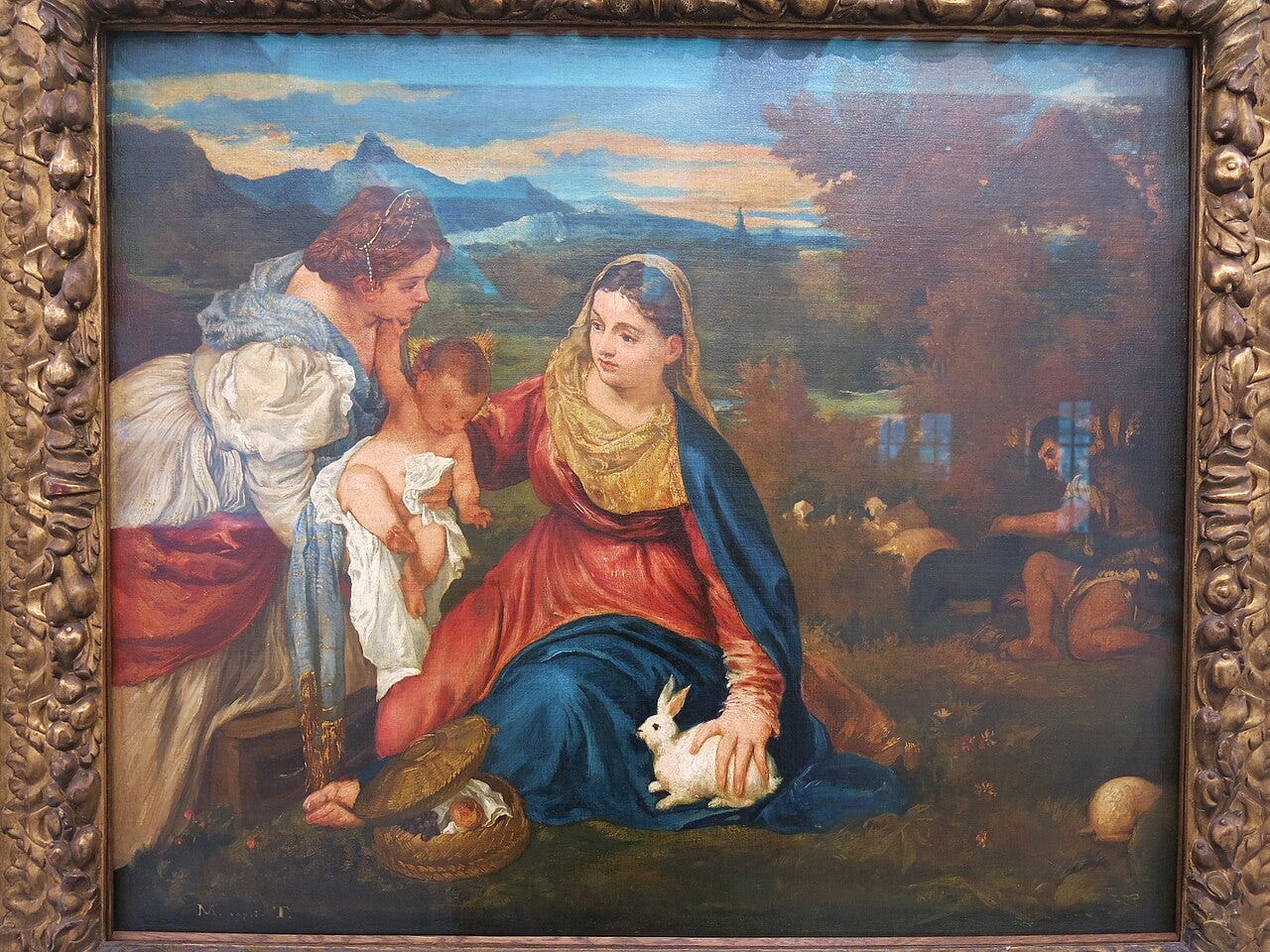 Virgin holding a white rabbit Virgin holding a white rabbit
