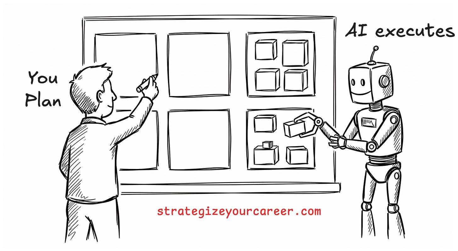 A hand-drawn whiteboard sketch showing a human defining the software 'skeleton.' The human draws large, bold, empty square outlines. A robot carefully places small neat blocks inside those structures, illustrating the developer setting the data boundaries for AI to implement.