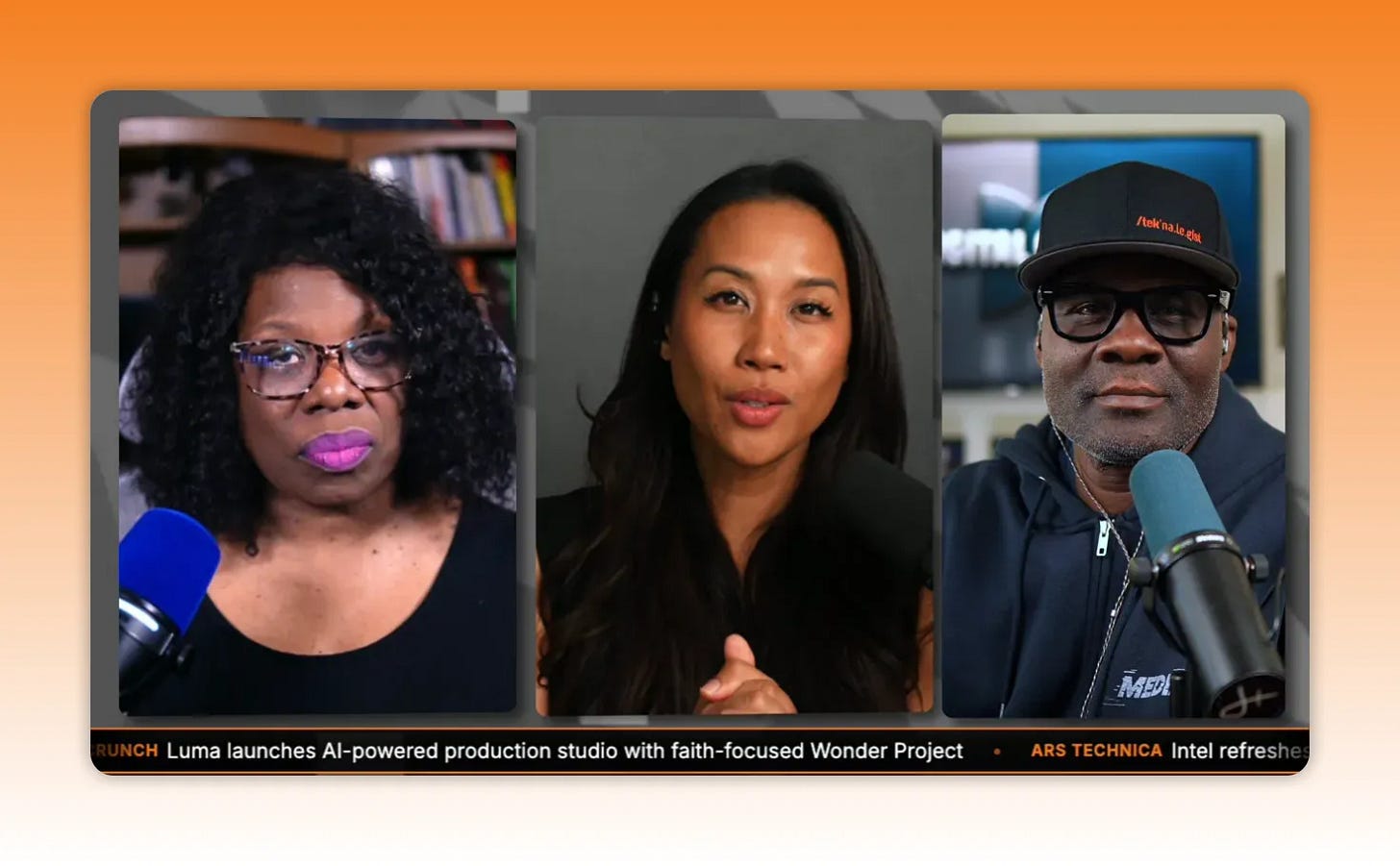 Multi-speaker video call screenshot about balancing short-form discovery with long-form credibility